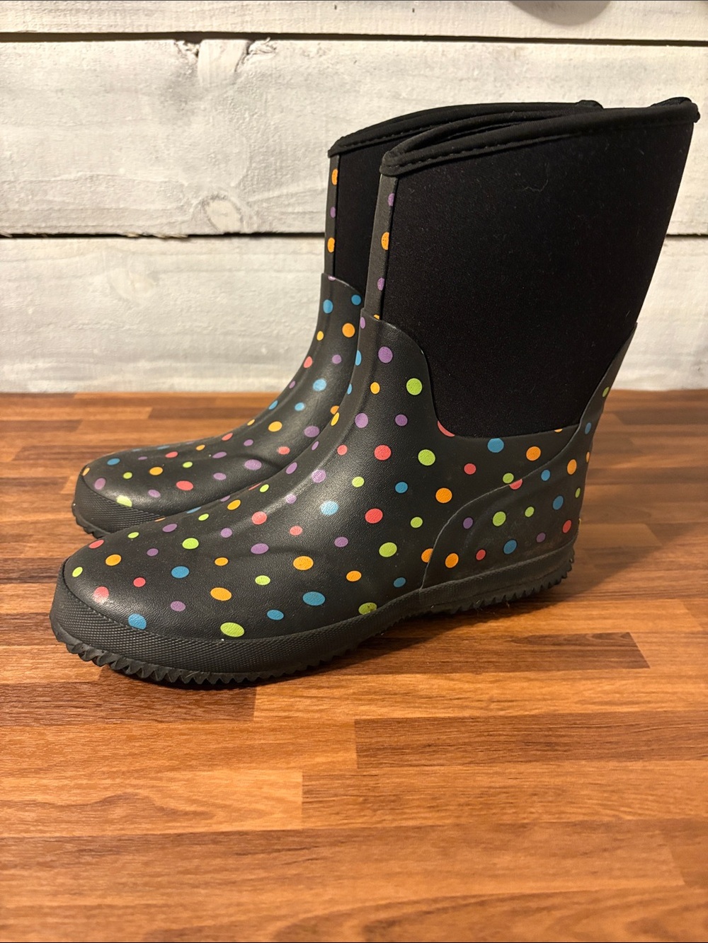 Pokadot Black Rain Boots with Multicolor Polka Dots